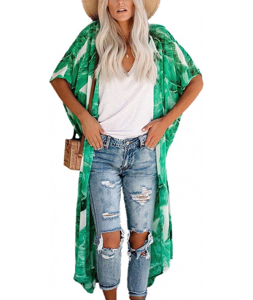 Cover-Ups Women's Chiffon Blouse Loose Tops Beach Kimono Floral Print Cardigan - T49 - CC192NQLOXY $36.34