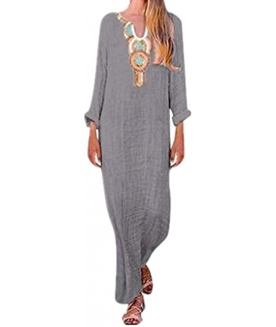 One-Pieces Women Sleeveless V-Neck Printed Maxi Dress Vestido Split Hem Baggy Kaftan Long Dress - E-d-gray - CK18S7OC2OK $40.48