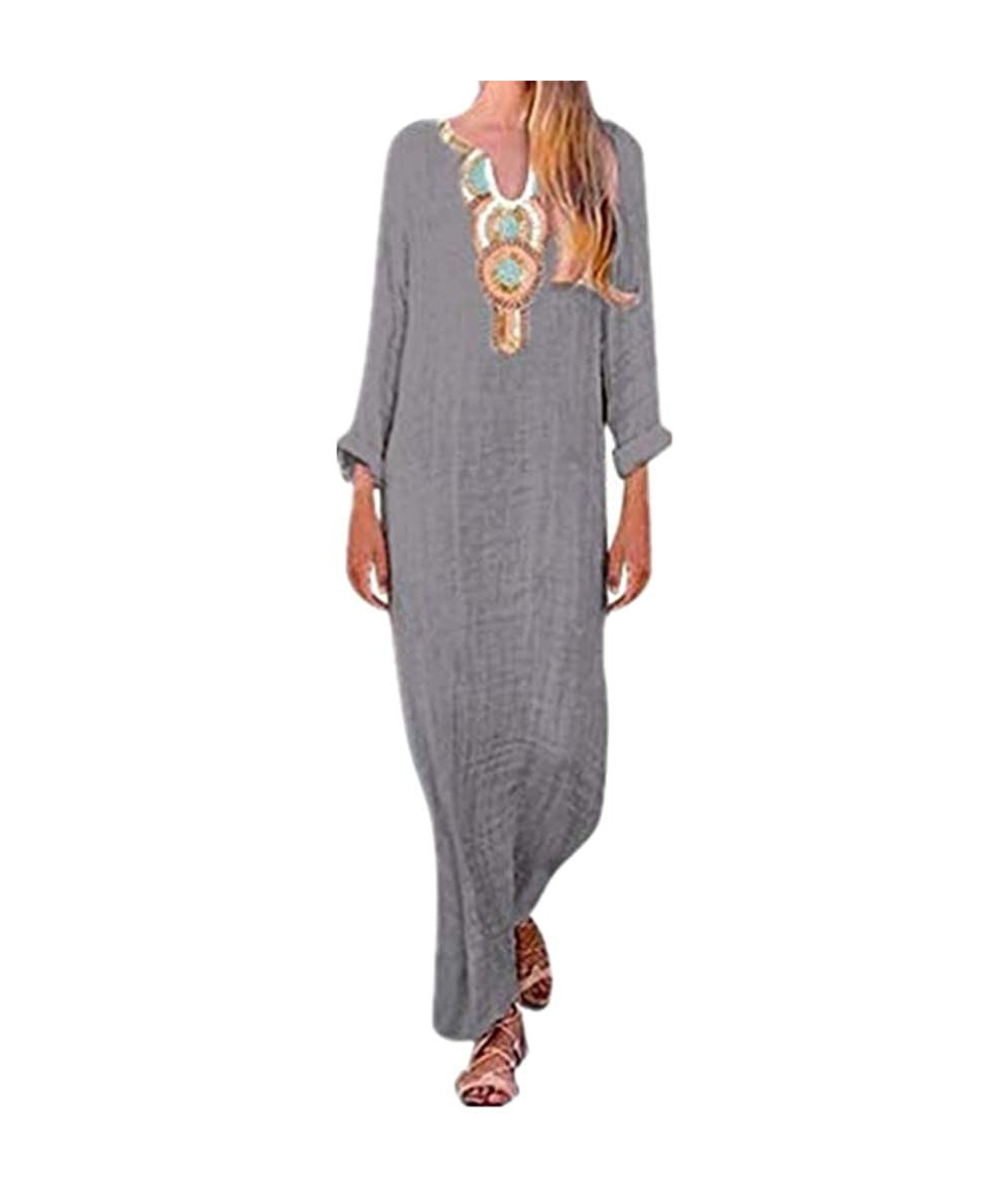 One-Pieces Women Sleeveless V-Neck Printed Maxi Dress Vestido Split Hem Baggy Kaftan Long Dress - E-d-gray - CK18S7OC2OK $40.48