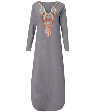 One-Pieces Women Sleeveless V-Neck Printed Maxi Dress Vestido Split Hem Baggy Kaftan Long Dress - E-d-gray - CK18S7OC2OK $40.48