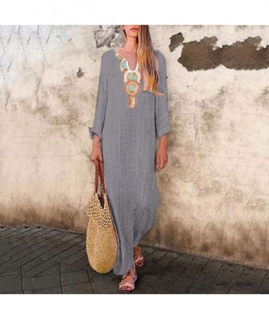 One-Pieces Women Sleeveless V-Neck Printed Maxi Dress Vestido Split Hem Baggy Kaftan Long Dress - E-d-gray - CK18S7OC2OK $40.48