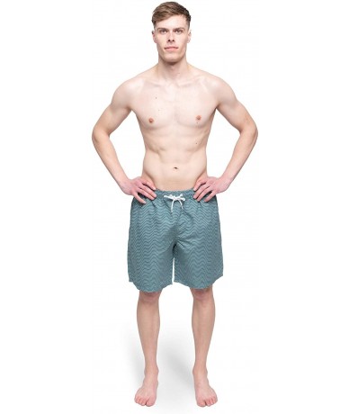 Trunks Men's Swim Trunks - Quick Dry Swim Suit for Men with Pockets and Liner - Green- Stripes - CH1936GYMZC $36.29