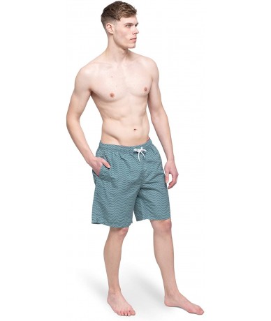 Trunks Men's Swim Trunks - Quick Dry Swim Suit for Men with Pockets and Liner - Green- Stripes - CH1936GYMZC $36.29