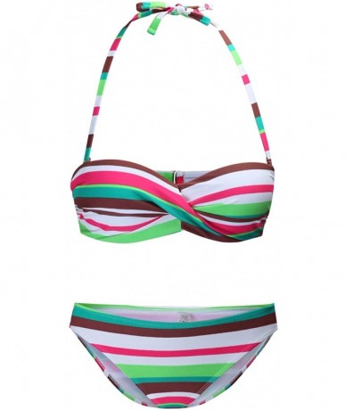 Sets Womens Striped Halter Twist Bandeau Padded Push up Bikini Set Two Piece Swimsuits - Green - CL194MYMCNW $37.61