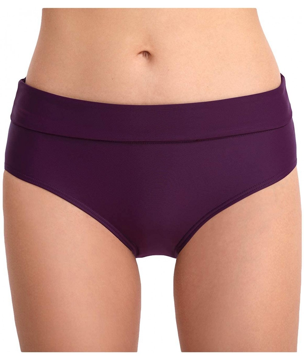 Tankinis Womens Fold Over Hipster Bikini Bottoms Full Coverage Swimsuit Briefs - Dark Purple - C118SYLA6I9 $27.95