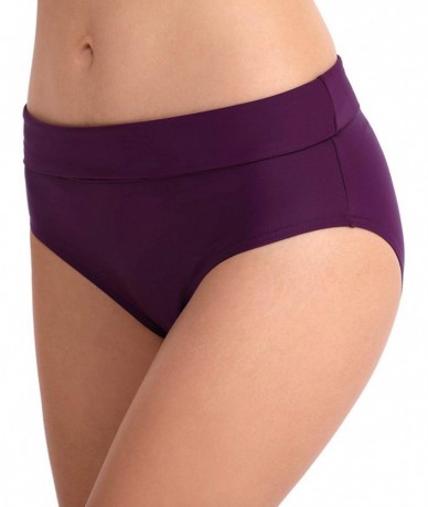 Tankinis Womens Fold Over Hipster Bikini Bottoms Full Coverage Swimsuit Briefs - Dark Purple - C118SYLA6I9 $27.95