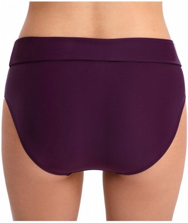 Tankinis Womens Fold Over Hipster Bikini Bottoms Full Coverage Swimsuit Briefs - Dark Purple - C118SYLA6I9 $27.95