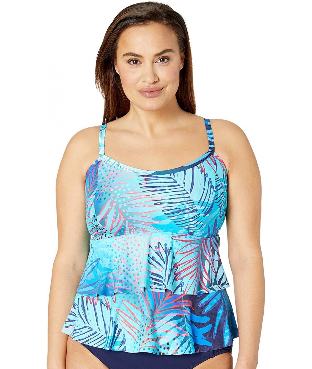 Tankinis Women's Plus Size Olivia Layered Tankini Top Swimsuit - Ocean Paradise - CA18I94MT24 $73.50