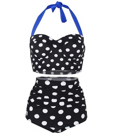 Tankinis Women Vintage Polka Dot High Waisted Bathing Suits Bikini Set - Black - C3194N62AG3 $33.00