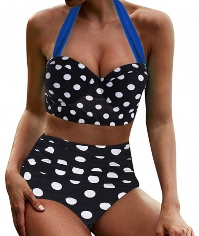 Tankinis Women Vintage Polka Dot High Waisted Bathing Suits Bikini Set - Black - C3194N62AG3 $33.00