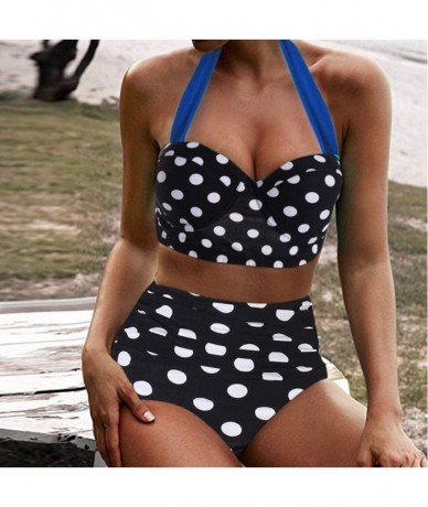 Tankinis Women Vintage Polka Dot High Waisted Bathing Suits Bikini Set - Black - C3194N62AG3 $33.00