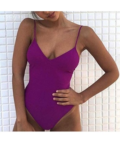 One-Pieces Womens Floral One Piece Swimsuit Bathing Swimwear Push Up Padded - Purple - C518SEOCQMN $20.89