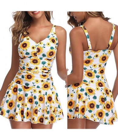 Cover-Ups Women's Crossover Ruched Skirt One Piece Swimdress Swimsuit Bathing Suit - Yellow - CQ194XL8RO0 $31.35