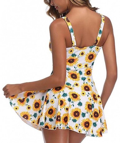 Cover-Ups Women's Crossover Ruched Skirt One Piece Swimdress Swimsuit Bathing Suit - Yellow - CQ194XL8RO0 $31.35