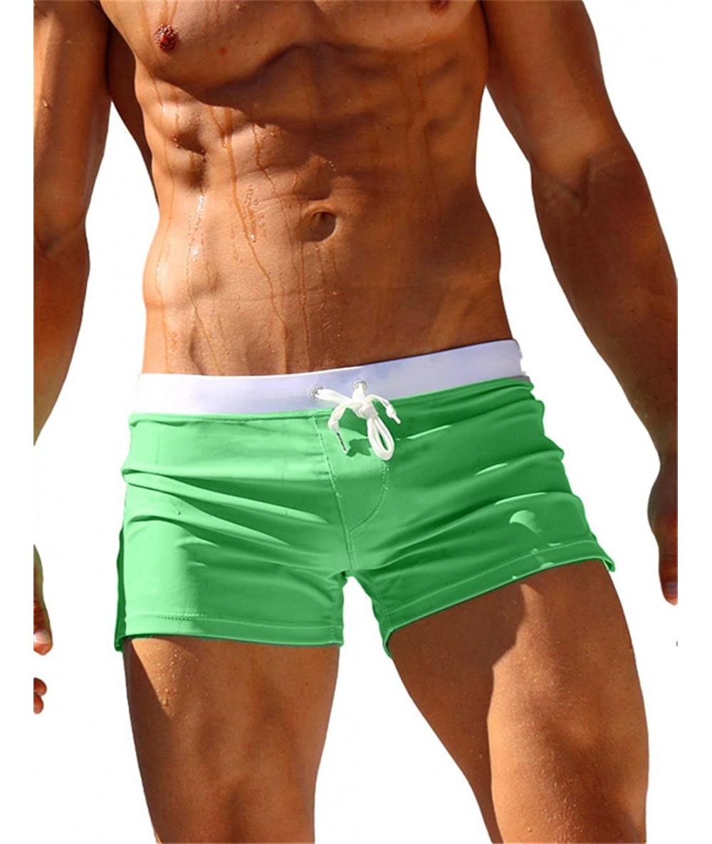 Trunks Men's Beach Sexy Back Pocket Lace-Up Swimming Trunk Underwear - Green - CJ12HH6U9XT $29.19