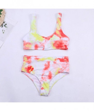 Sets Womens Swimsuits Tie Dye High Waisted Bikini Scoop Neck Bandeau Tops Sports Style Swimwear Two Piece Bathing Suits Pink ...