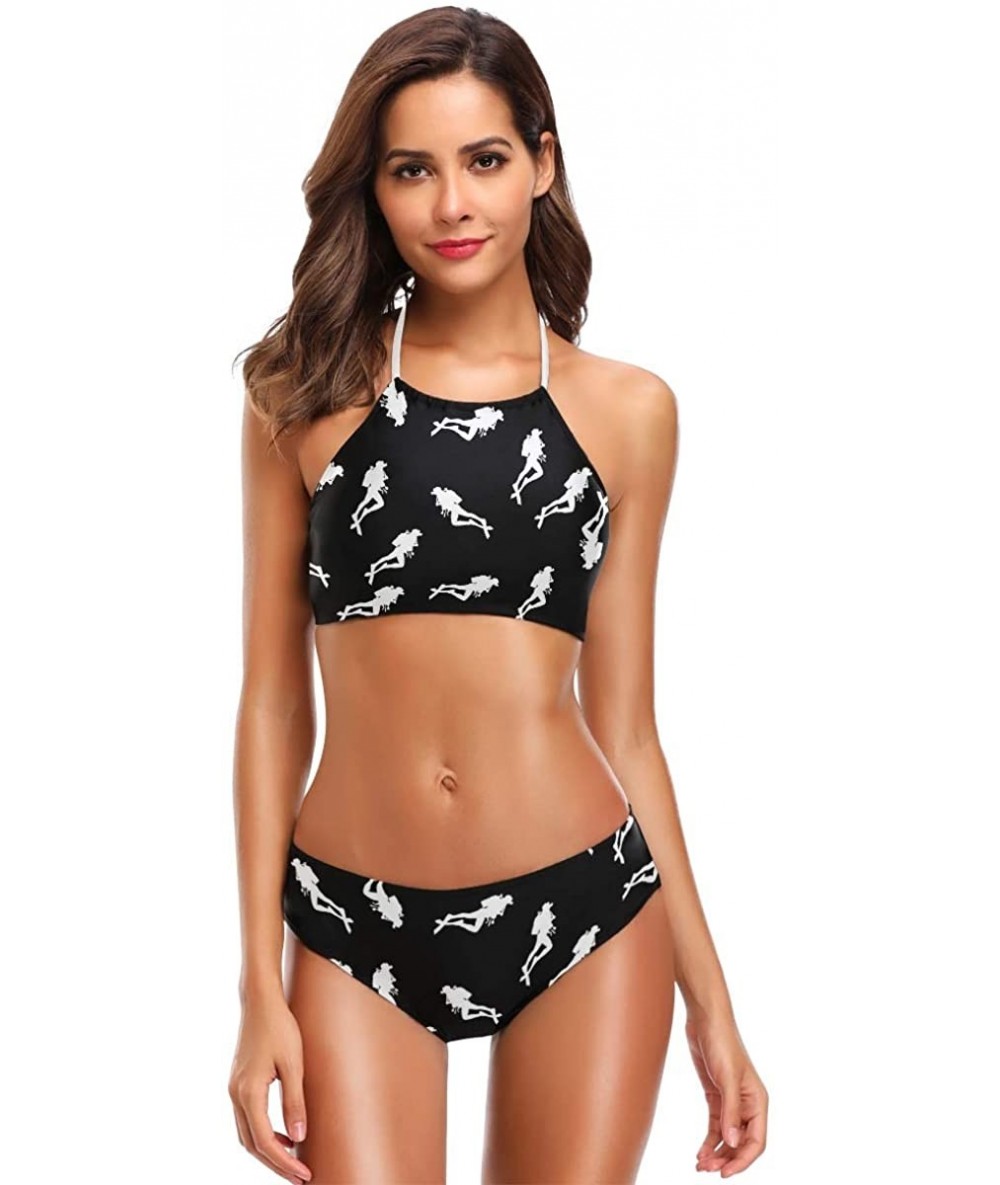 Sets Spider Web Women's Sexy Bikini Swimsuit Set Halter Bathing Suit Swimwear Beachwear - Scuba Diving - C718QIG776Q $50.49