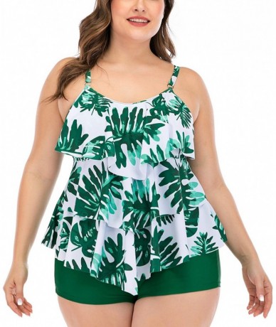 Racing Women's Plus Size Tankini Flounce Swimsuits Bathing Suits Tummy Control Swimwear - Print01 - CA193TWTH2I $47.48