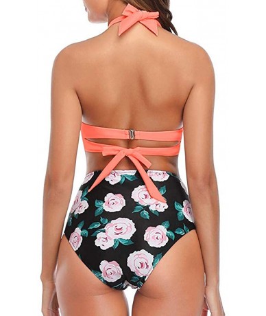 Racing Women Teen Girls Bohemia High Waisted Bikini Set Halter Swimsuit Swimwear Suits - Halter - Pink - CO1952NR8KM $28.47