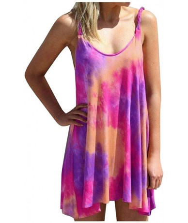 Cover-Ups Tank Dresses for Women Casual Summer Tie-Dye Mini Dress Irregular Hem Swing Beach Dresses Plus Size - Purple - CE19...