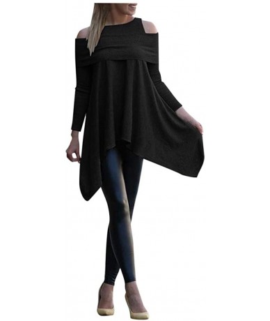 Racing Women Long Sleeve Flowy Tops Blouse Plus Size Casual Loose Fit Cold Shoulder Long Tunic Tops Wear with Leggings Black ...