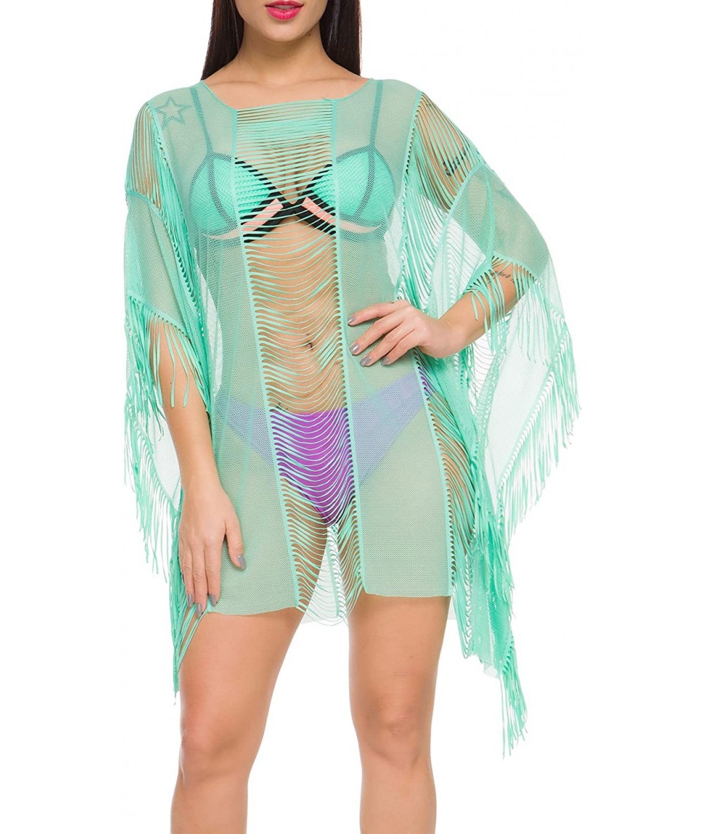 Cover-Ups Women Swimsuit Bikini Coverup Beach Dress Chiffon Swimwear Cover Up - Mesh Mint Green - CS18XW9TNRD $41.45