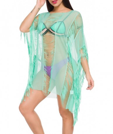 Cover-Ups Women Swimsuit Bikini Coverup Beach Dress Chiffon Swimwear Cover Up - Mesh Mint Green - CS18XW9TNRD $41.45