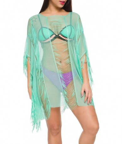 Cover-Ups Women Swimsuit Bikini Coverup Beach Dress Chiffon Swimwear Cover Up - Mesh Mint Green - CS18XW9TNRD $41.45