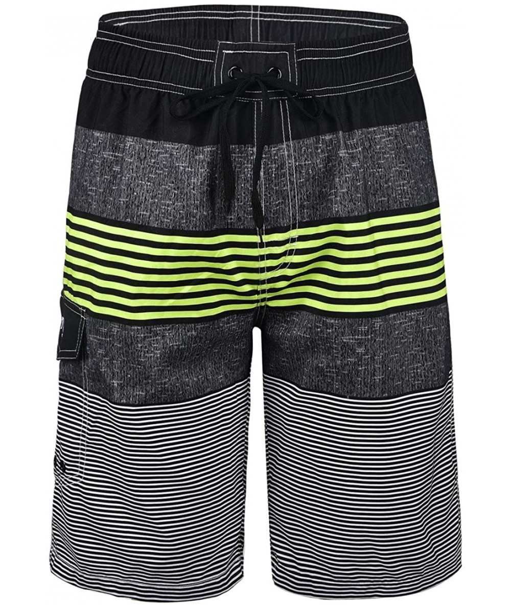 Board Shorts Men's Surf Quick Dry Swim Trunks with Drawsting - Striped Lemon(one Pocket) - CN182YII7AT $33.01