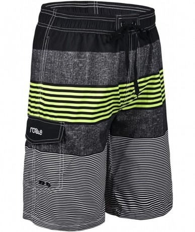 Board Shorts Men's Surf Quick Dry Swim Trunks with Drawsting - Striped Lemon(one Pocket) - CN182YII7AT $33.01