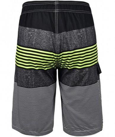 Board Shorts Men's Surf Quick Dry Swim Trunks with Drawsting - Striped Lemon(one Pocket) - CN182YII7AT $33.01