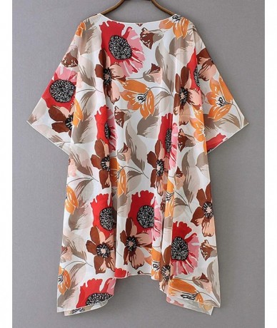 Cover-Ups Women's Batwing Sleeve Floral Chiffon Cardigan Kimono Beachwear Cover Up - 03 Orange - CR196YRDRN3 $26.56