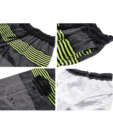 Board Shorts Men's Surf Quick Dry Swim Trunks with Drawsting - Striped Lemon(one Pocket) - CN182YII7AT $33.01