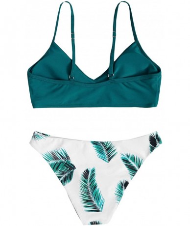 Sets Women's Sexy Swimsuit Leaf Print Padded Bathing Suits Adjustable Straps Bikini Set - Blue - CL199U5UT47 $33.87