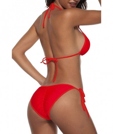 Sets Women Swimsuits Two Piece Bathing Suits Halter Top String Triangle Bikini Sets - Red - CV19D4238R6 $40.10