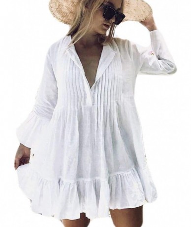 Cover-Ups Summer Loose Beach Shirt Dress Swimsuit Bikini Cover Ups for Women - C-white - CY18ZUOMEH3 $42.86