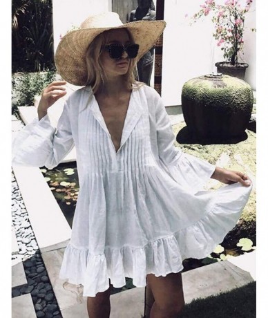 Cover-Ups Summer Loose Beach Shirt Dress Swimsuit Bikini Cover Ups for Women - C-white - CY18ZUOMEH3 $42.86