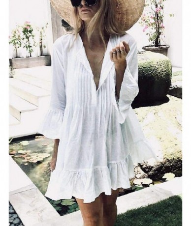 Cover-Ups Summer Loose Beach Shirt Dress Swimsuit Bikini Cover Ups for Women - C-white - CY18ZUOMEH3 $42.86