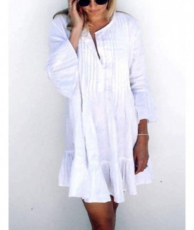 Cover-Ups Summer Loose Beach Shirt Dress Swimsuit Bikini Cover Ups for Women - C-white - CY18ZUOMEH3 $42.86