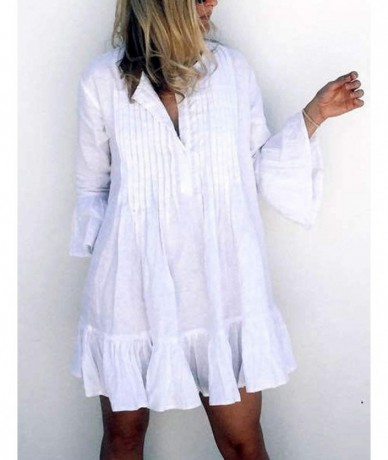 Cover-Ups Summer Loose Beach Shirt Dress Swimsuit Bikini Cover Ups for Women - C-white - CY18ZUOMEH3 $42.86