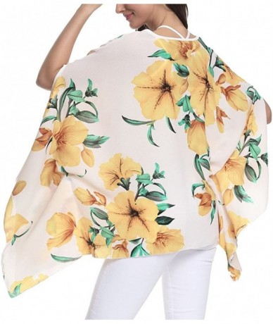 Cover-Ups Women's Floral Printed Chiffon Caftan Poncho Tunic Top - A-10006 - C712INPYCC7 $26.84