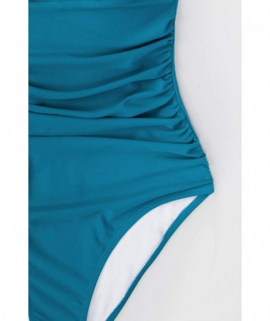 One-Pieces Women's Halter Lace Up Back One Piece Swimsuit Padded Crisscross Bikini - Turquoise - CU18SX904TQ $49.97