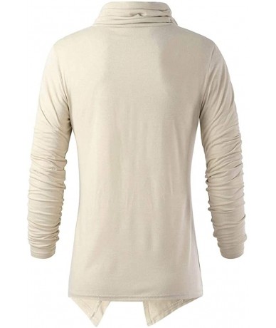 Rash Guards Asymmetric Tops Men Vintage Hem Pile Heap Collar Long Sleeve O Neck Button Blouse Pullover - Khaki - CH1944M20W9 ...