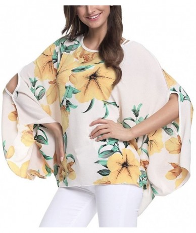 Cover-Ups Women's Floral Printed Chiffon Caftan Poncho Tunic Top - A-10006 - C712INPYCC7 $26.84