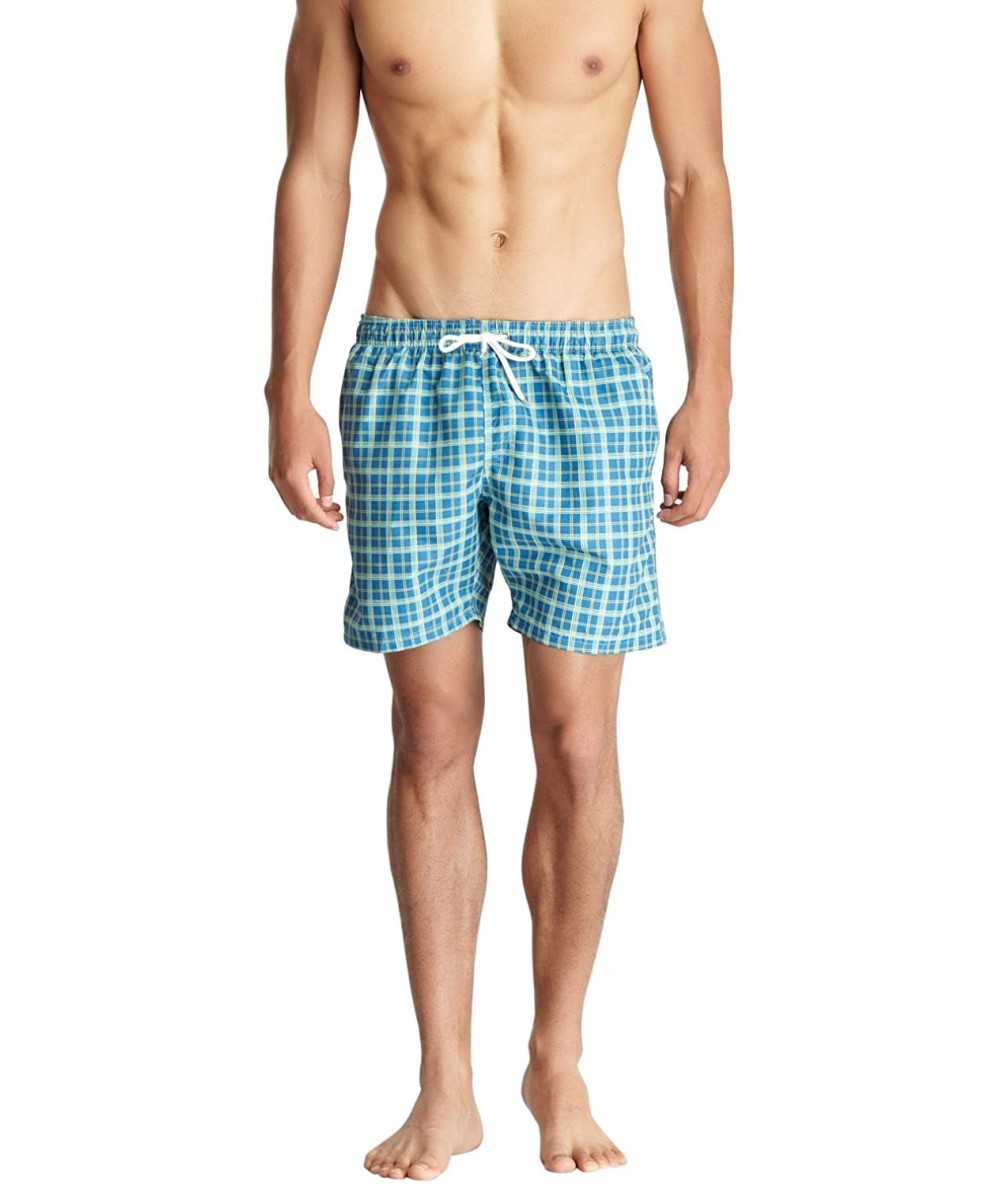 Trunks Men's Surf Swim Trunks - Green/Blue Plaid - CT11F1RUJTV $24.48