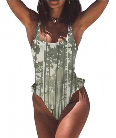 Bottoms Bathing Suit Forest- Oil Painting Style Autumn Perfect for The Beach - Multi 10-one-piece Swimsuit - CL19E6YIK0S $84.47