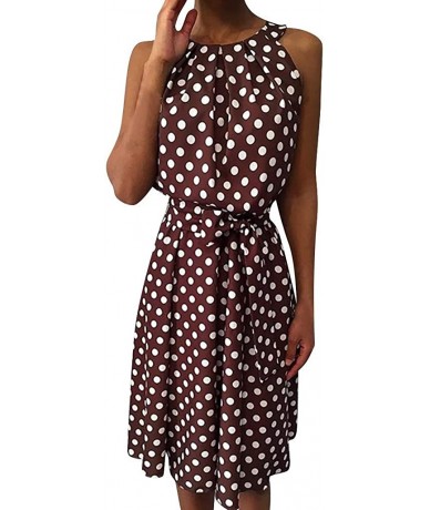 Tankinis Womens Dots Boho Mini Dress Lady Beach Summer Sundrss Maxi Dress - Red-a - CU18U4GW0L0 $30.98