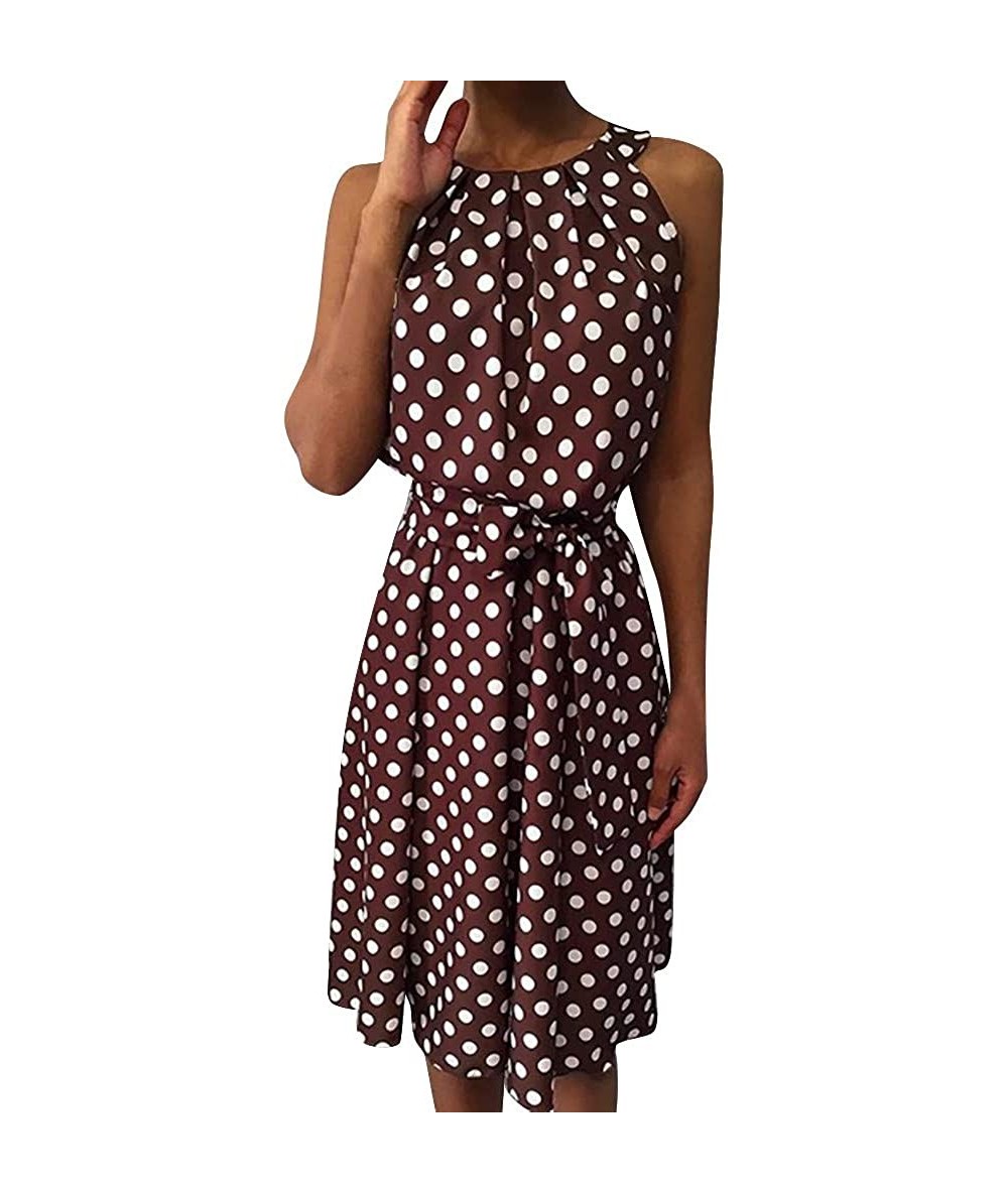 Tankinis Womens Dots Boho Mini Dress Lady Beach Summer Sundrss Maxi Dress - Red-a - CU18U4GW0L0 $30.98