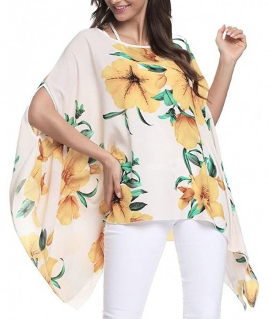 Cover-Ups Women's Floral Printed Chiffon Caftan Poncho Tunic Top - A-10006 - C712INPYCC7 $26.84