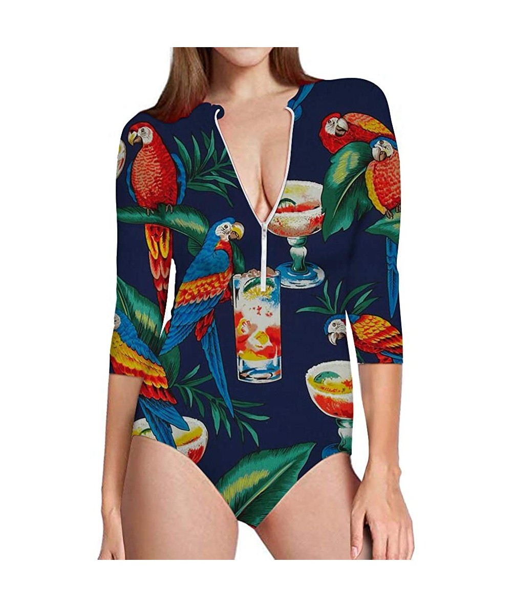 One-Pieces Hawaii Women's One-Piece Surfing Swimsuit Seven-Quarter Sleeve Front Zip Sun Protection Bathing Suit - Hawaii 36 -...